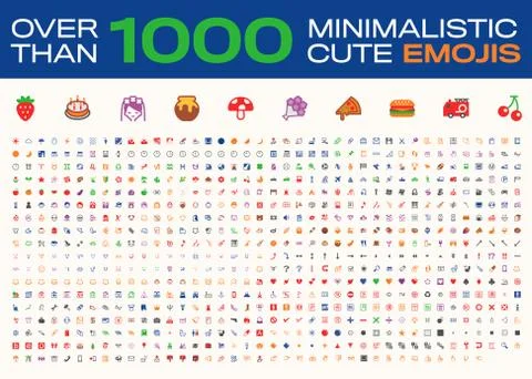 Over Than 1000 Minimalistic Cute Emojis, All Type Emoticons, Vector Icons Stock Illustration