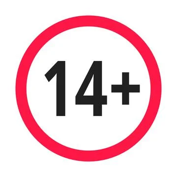 Over 14 years old plus forbidden round icon sign vector illustration. Illustrazione stock