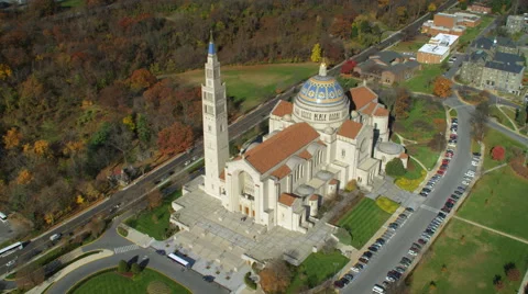 Over the Basilica of the National Shrine of the Immaculate Conception, Stock Footage 59209472