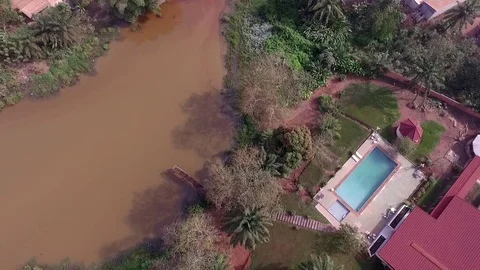 Over Bertoua Hotel lake and city Stock Footage 80975164