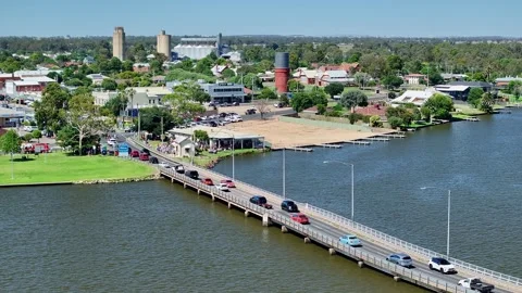 Over the bridge and the centennial ceremony on the Yarrawonga side Stock Footage 297416921