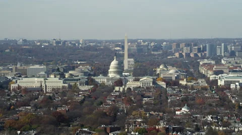Over Capitol Hill, looking down the National Mall. Shot in November 2011. Stock Footage 59210365
