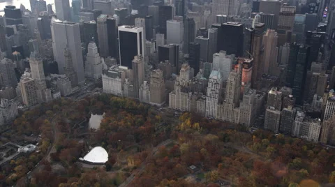 Over Central Park, looking toward Midtown  and Lower Manhattan with Stock Footage 59167896
