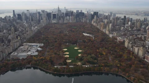 Over Central Park, looking toward Midtown and Lower Manhattan. Shot in 2011. Stock Footage 59168678