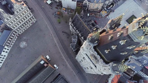 Over central square of Ghent Stock-Footage 96131336