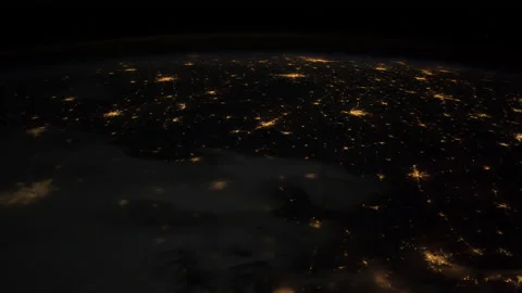 Over the Central U.S. at Night. St. Louis, and Chicago, Ontario, Quebec. NASA. Stock Footage 169539167