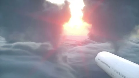 Over clouds aerial view. flying plane. Wonerfull sunset. Realistic 4k animation. Stock Footage 70786057