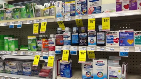 Over the Counter Cold and Flu Medicine Stock Footage 250353211