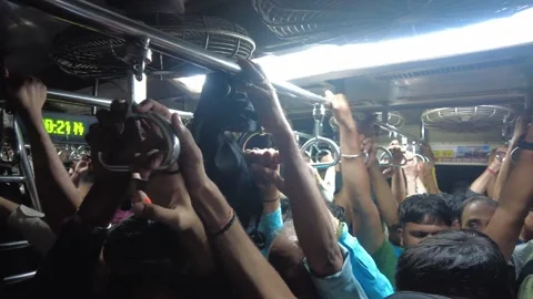 Over crowded Indian train during peak office hours. 4K (Real time) Stock Footage 253254664