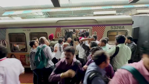 Over crowded train rush during Office  Peak Hours. 4K Video stock 252128881