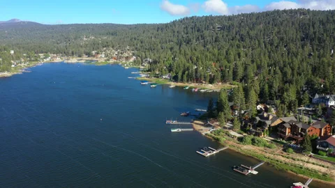 Over the docks on a lake Stock Footage 132924730