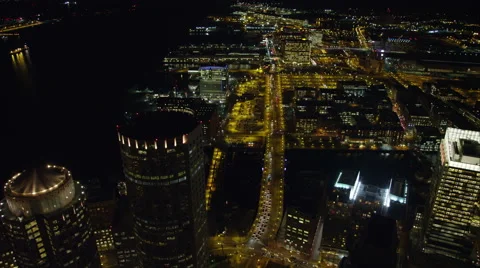 Over downtown Boston at night, looking down. Shot in November 2011. Stock Footage 59130040
