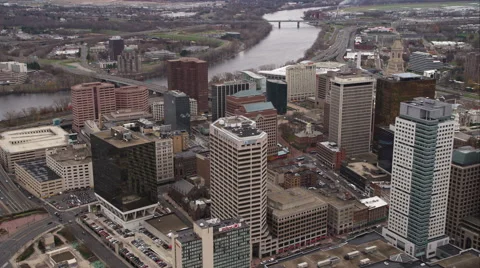 Over downtown Hartford, Connecticut. Shot in November 2011. Stock Footage 59168925