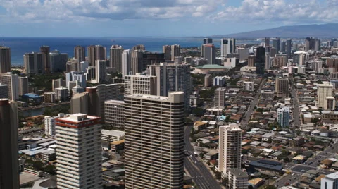 Over downtown Honolulu. Shot in 2010. Stock Footage 59508756