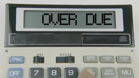 Over Due Text or Words and Hand Typing  Concept Calculator Stock Footage 307046933