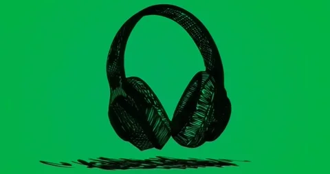 Over-ear headphones floating on transparent background, casting sketch shadow Stock Footage 317449997