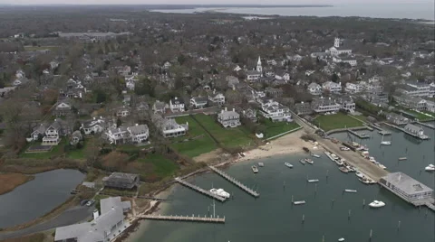 Over Edgartown, Massachusetts, looking seaward. Shot in November 2011. Stock Footage 59181857