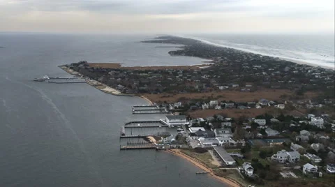 Over Fire Island communities of Kismet and Saltaire near Clam Pond cove on Great Stock Footage 59172963
