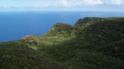 Over forested hills and cliffs at the edge of Molokai's coast. Shot in 2010. Stock Footage 59367151