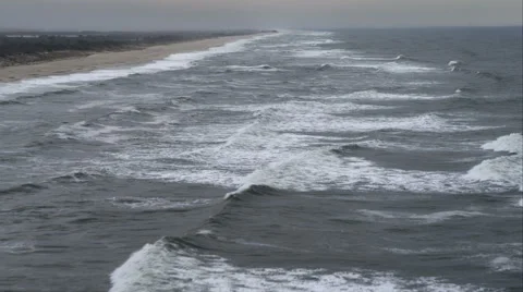 Over gray Atlantic waves near Jones Beach on Long Island, New York. Shot in 動画素材 59172786