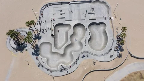 Over head aerial drone view of Venice Skate Park Stock Footage 134479518