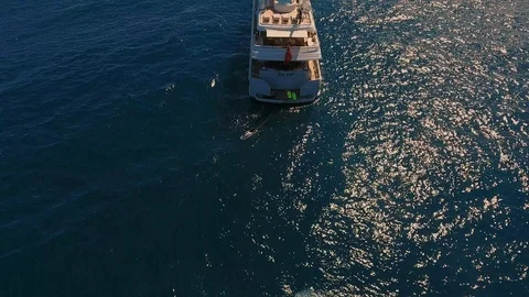Over head aerial shot of mega yacht   Stock Footage 111655774