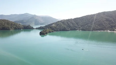 Over head boat view drone shot Stock Footage 92226338