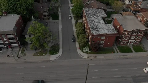 Over head move down generic old Hamilton residential street Video stock 112908749