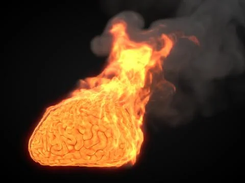 Over heated by thinking. burning brain. 3d illustration Stock Illustration
