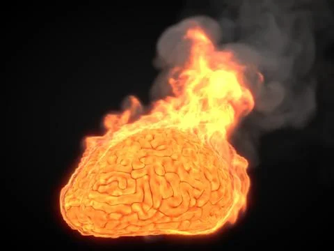 Over heated by thinking. burning brain. 3d illustration Stock Illustration