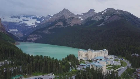 Over Lake Louise in Banff National Park, Alberta, Canada Stock Footage