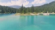 Over Lake Into Mountains Beautiful Switzerland Aerial 4K Stock Footage