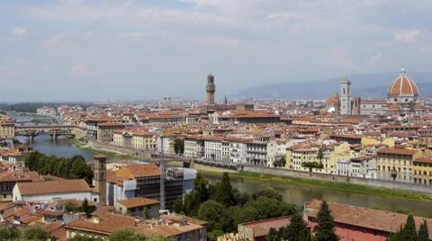 Over looking Florence with Duomo and Palazzo Vecchio, Italy Stock Footage 10789962