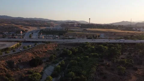 Over looking Six Flags from Iron Horse Trail Valencia CA Stock Footage 160480521