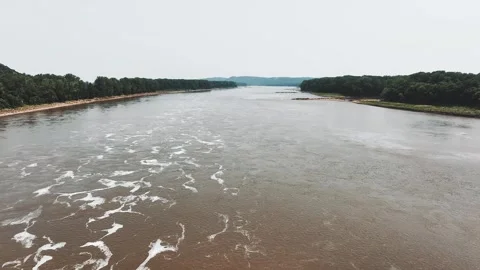 Over Missouri River with trees and a beautiful view. Stock Footage 244007464