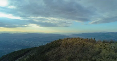 Over mountain revel city with blue sky and sunset - Sarajevo Stock Footage