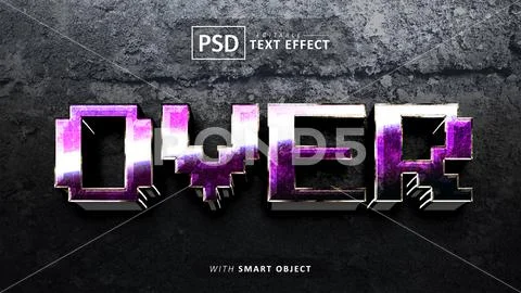 Over pixel 3d text effect editable PSD Template