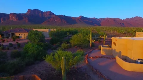 Over the pool and under the awning Superstition mountain home AZ.mp4 Stock Footage 54257845