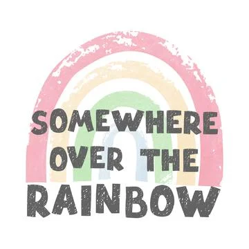 Over the rainbow - fun hand drawn nursery poster with lettering Stock Illustration