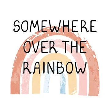Over the rainbow - fun hand drawn nursery poster with lettering Ilustração Stock