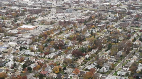 Over residential area, heading toward Long Island, New York. Shot in November Stock Footage