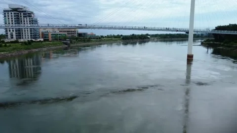 Over river going away from bridge Video stock 169554292