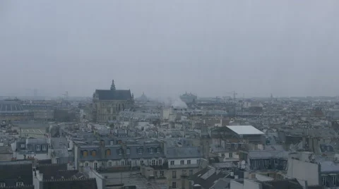 Over the rooftops of Paris on a misty day Stock Footage 46460832