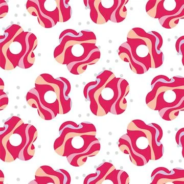 Over-Scaled Bold Retro Graphic Floral Vector Seamless Pattern. Trippy Simplistic Stock Illustration