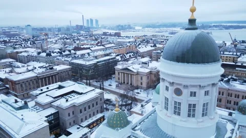 Over the Senate Square and Helsinki Cathedral in the winter Stock-Footage 171259448