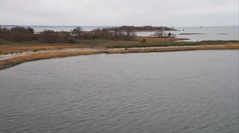 Over Shea Island off the coast of Bridgeport, Connecticut. Shot in November Stock Footage
