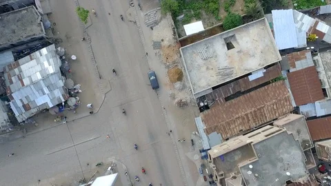 Over a street in Cotonou Stock Footage 87041647