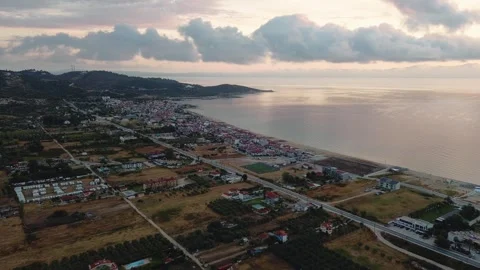 Over the town to the beach top view video of Sorti town. Stock Footage 302456674