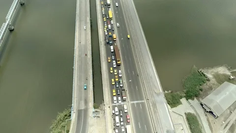 Over traffic on Douala bessengue bridge Stock Footage 107080101