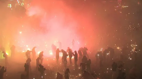 Over view of the Toritos parade from above the crowd 2 스톡 동영상 19112145